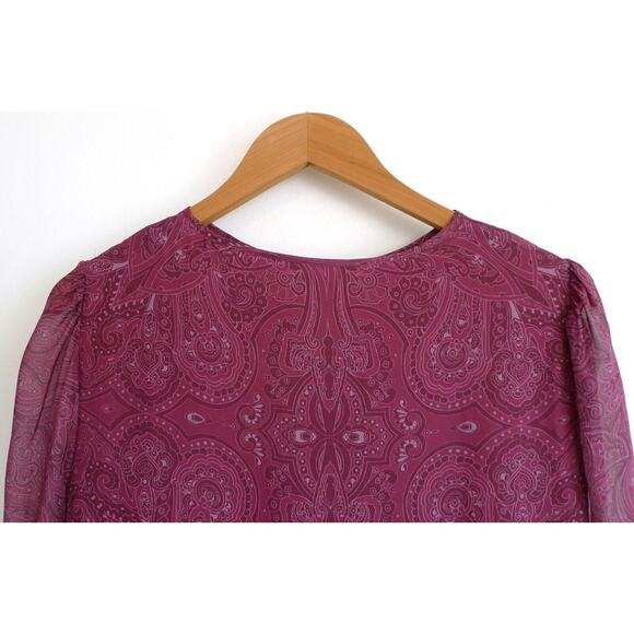 INTERMIX Kiera Silk Paisley Print Blouson Sleeve Keyhole Blouse Top L $228 - Picture 11 of 14